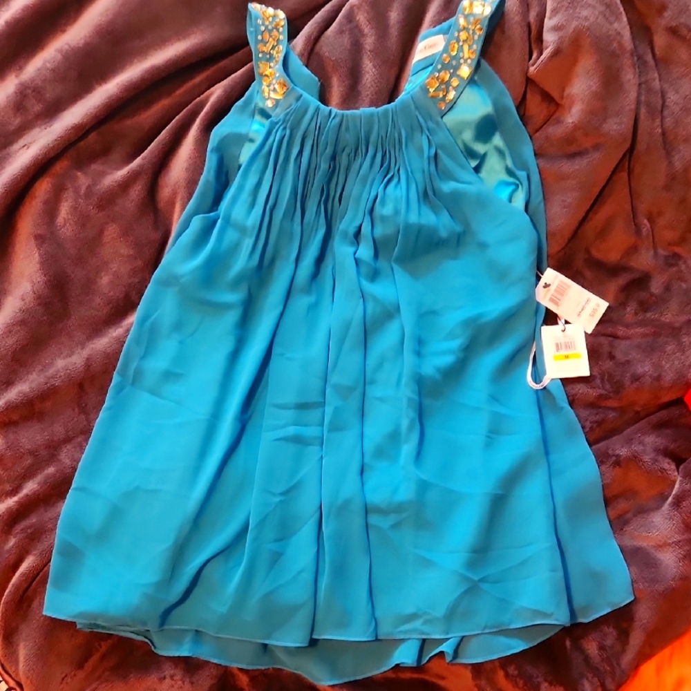 Calvin Klein Turquoise Top with Yellow/Gold Stones